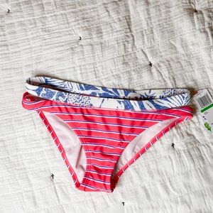 Malibu Neon Coral Striped & Floral Bikini Bottoms